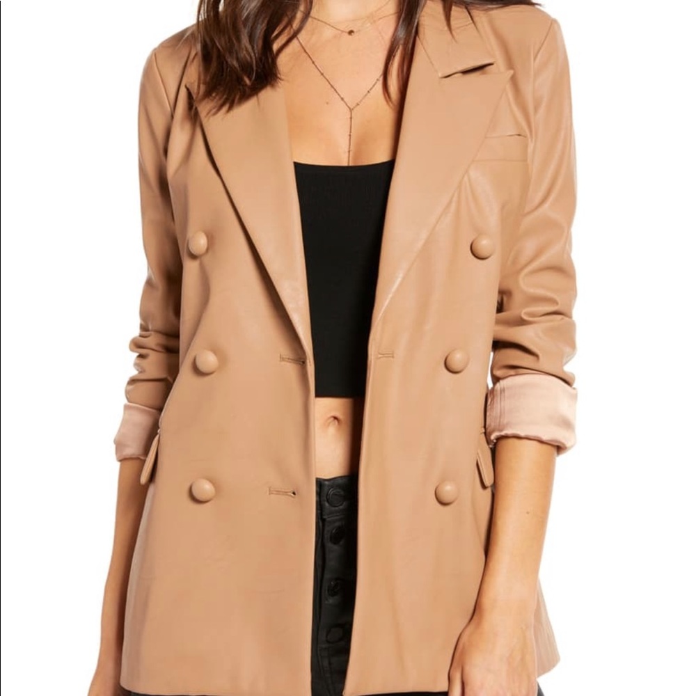 BLANK NYC Faux Leather Camel Blazer